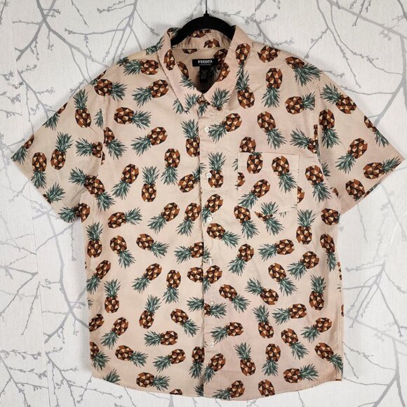 RSQ Beige Cotton Pineapples Printed Button Front Shirt - Picture 1 of 3
